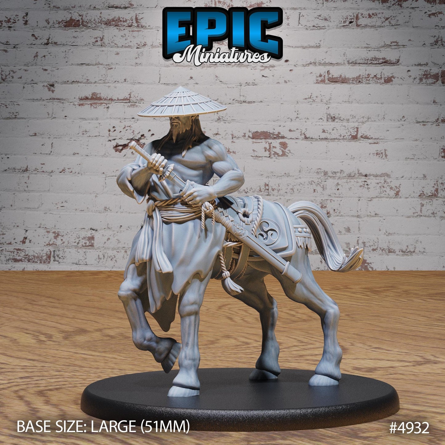 Bushi Centaur (Large) | Premium DnD Minis High Quality Resin | Asian, Asia, Male, Horse, Sword, Fighter, Ranger, Straw Hat, Japanese, Japan