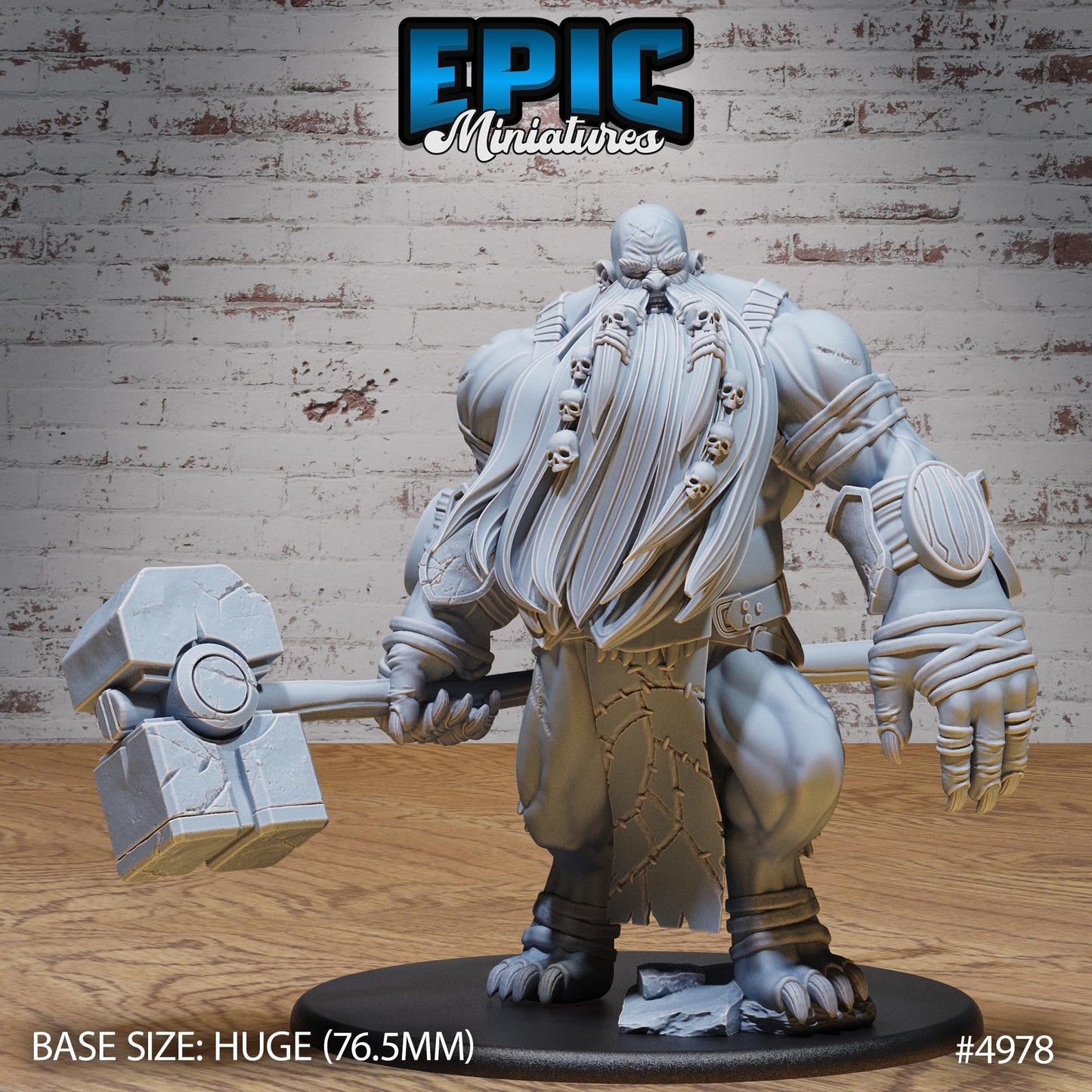 Hill Giant Smasher (Huge) | Premium DnD Minis High Quality Resin | D&D RPG | Big, Fat, Beard, Stomp, Troll, Hammer, Bald