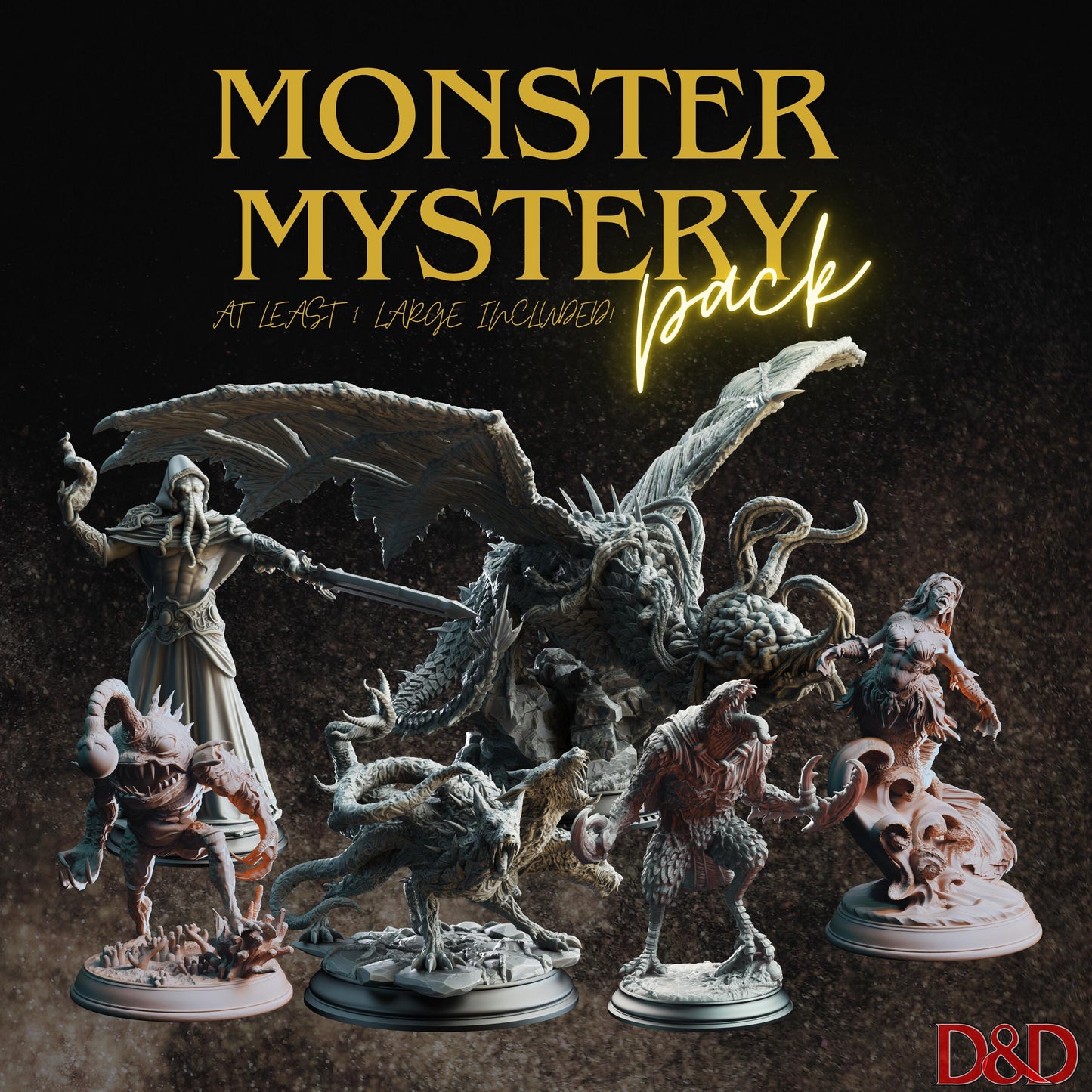 Monster Mystery Pack! (6) | Includes 5 Medium and 1 Large Monster in Every Pack! | Premium DnD Miniatures High Quality Resin | Assortment