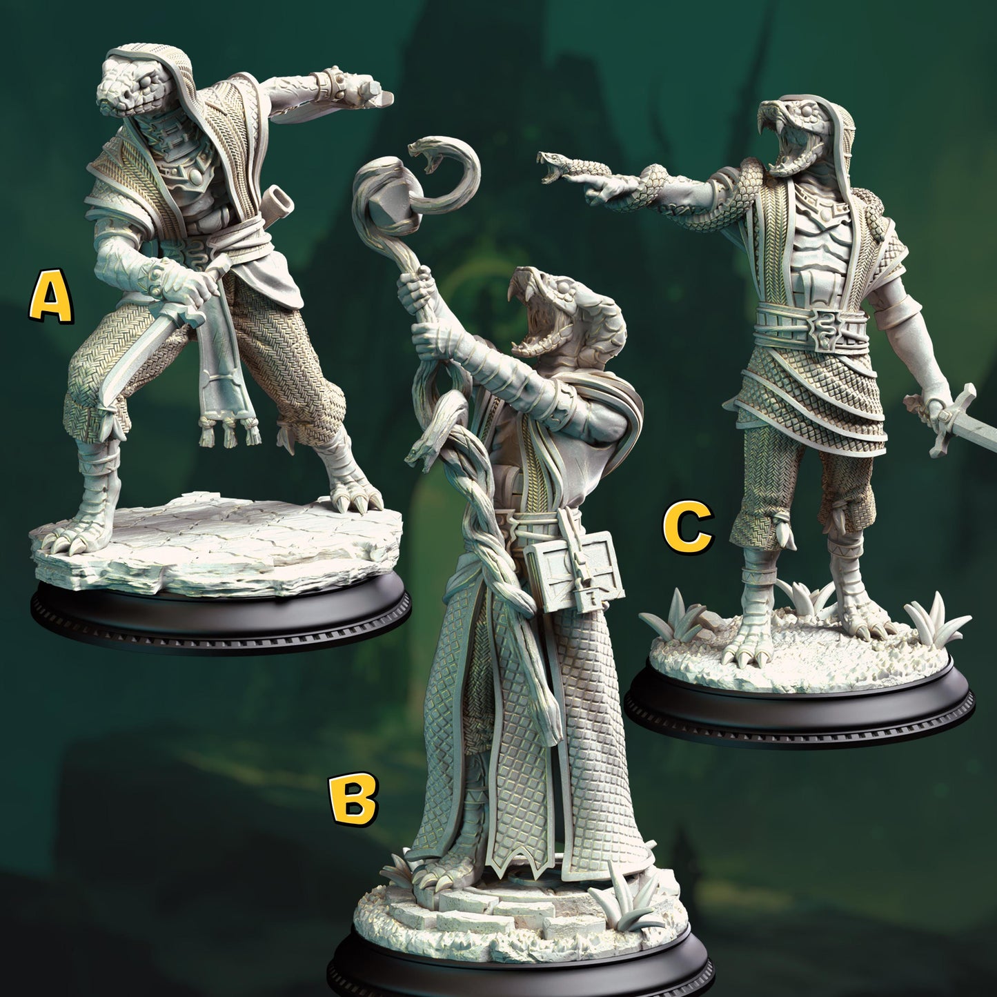 Shyasara - Snakemen Cultists (Medium) |DM Stash| 32mm Scale | Premium DnD Miniature High Quality Resin | Yuan-ti, Cultist, Sorcerer, Serpent