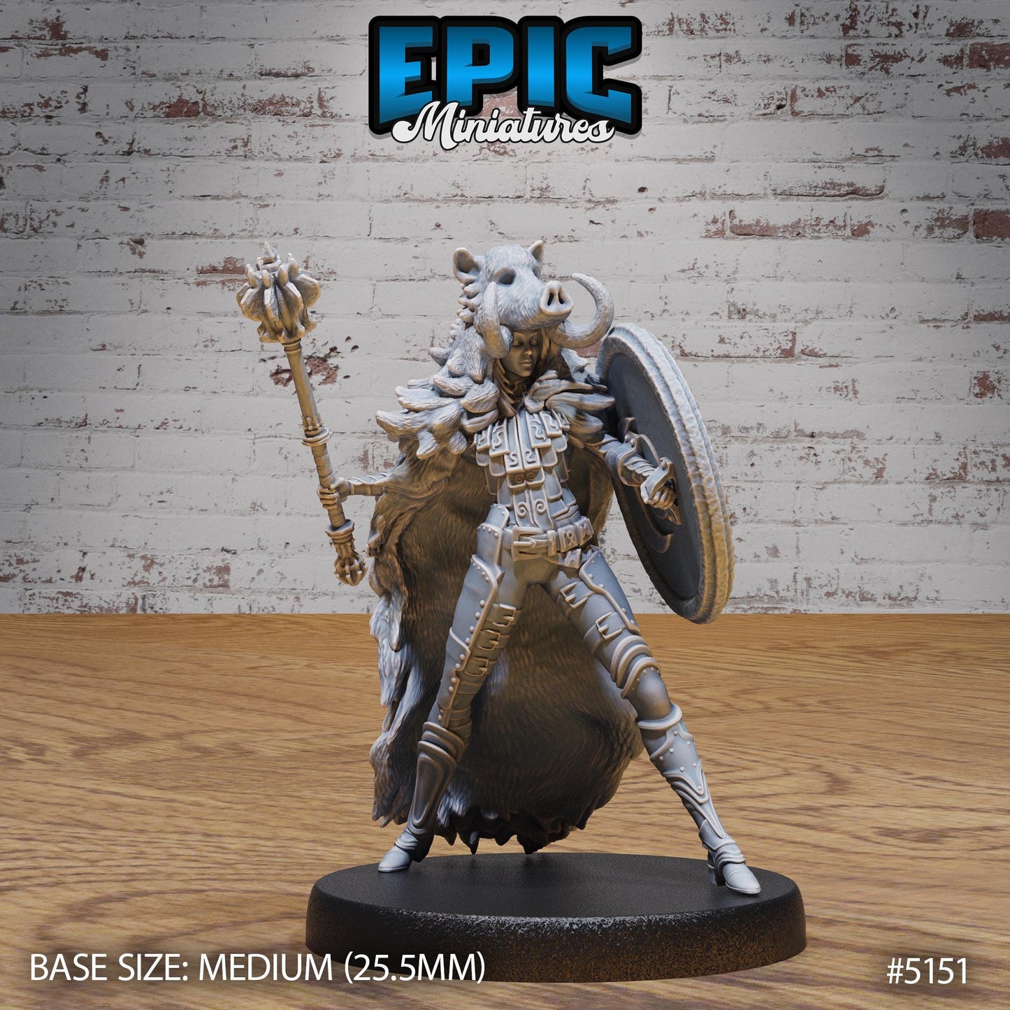 Boar Coat Warrior Lady (Medium) | Premium DnD Miniatures | High Quality Resin | D&D RPG