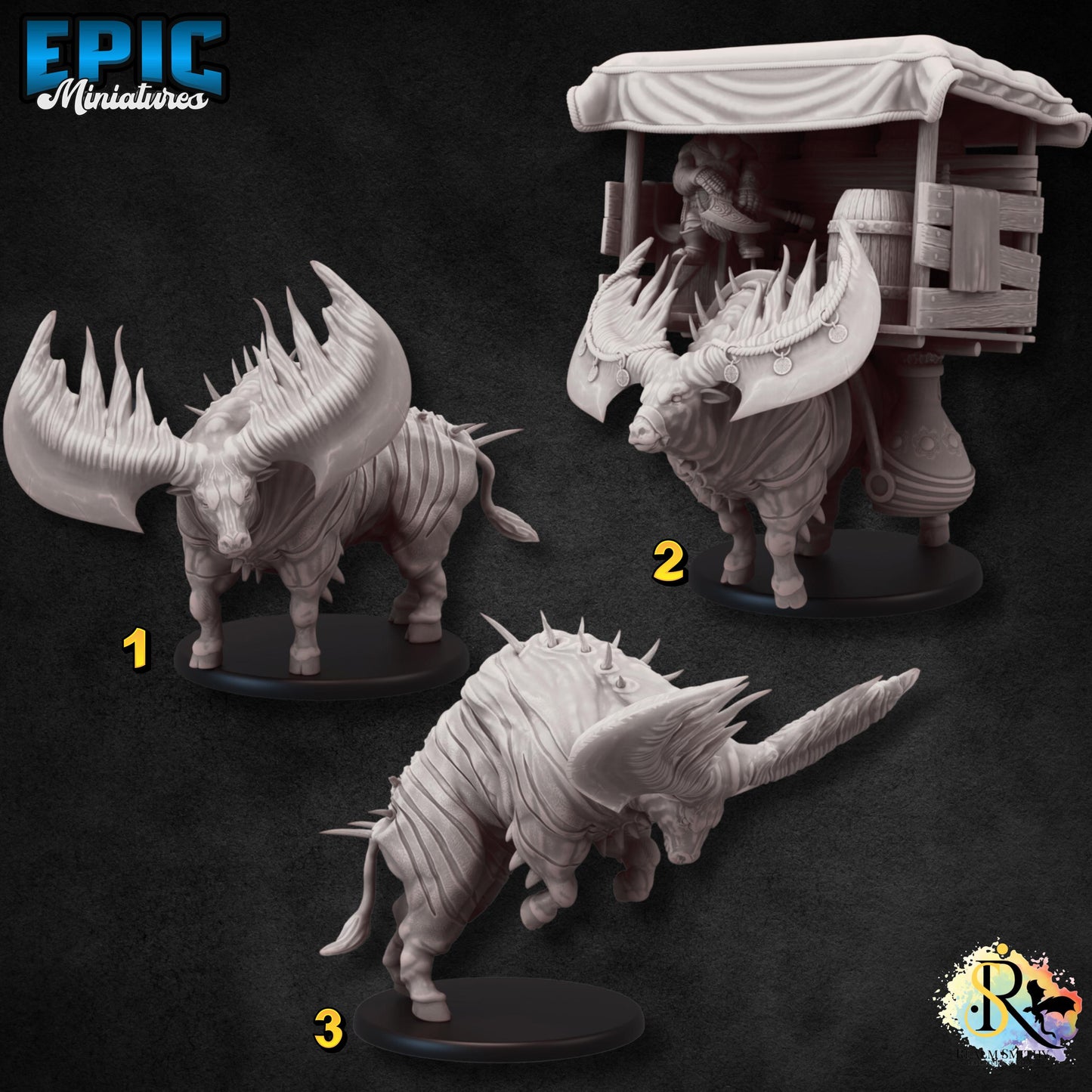 Epic Bull (Large) | #051 - Dwarven Mines | EPIC 28mm | Aurochs, Abyssal, Gorgon, Rothe, Cow, Mount, Transport, Merchant