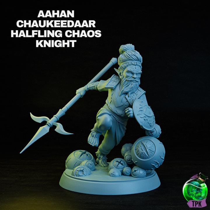 Halfling Chaos Knight, Halfling Chaos Knight | TPK Lab Miniatures | Fantasy Gnome with Spear Miniature | Fighter