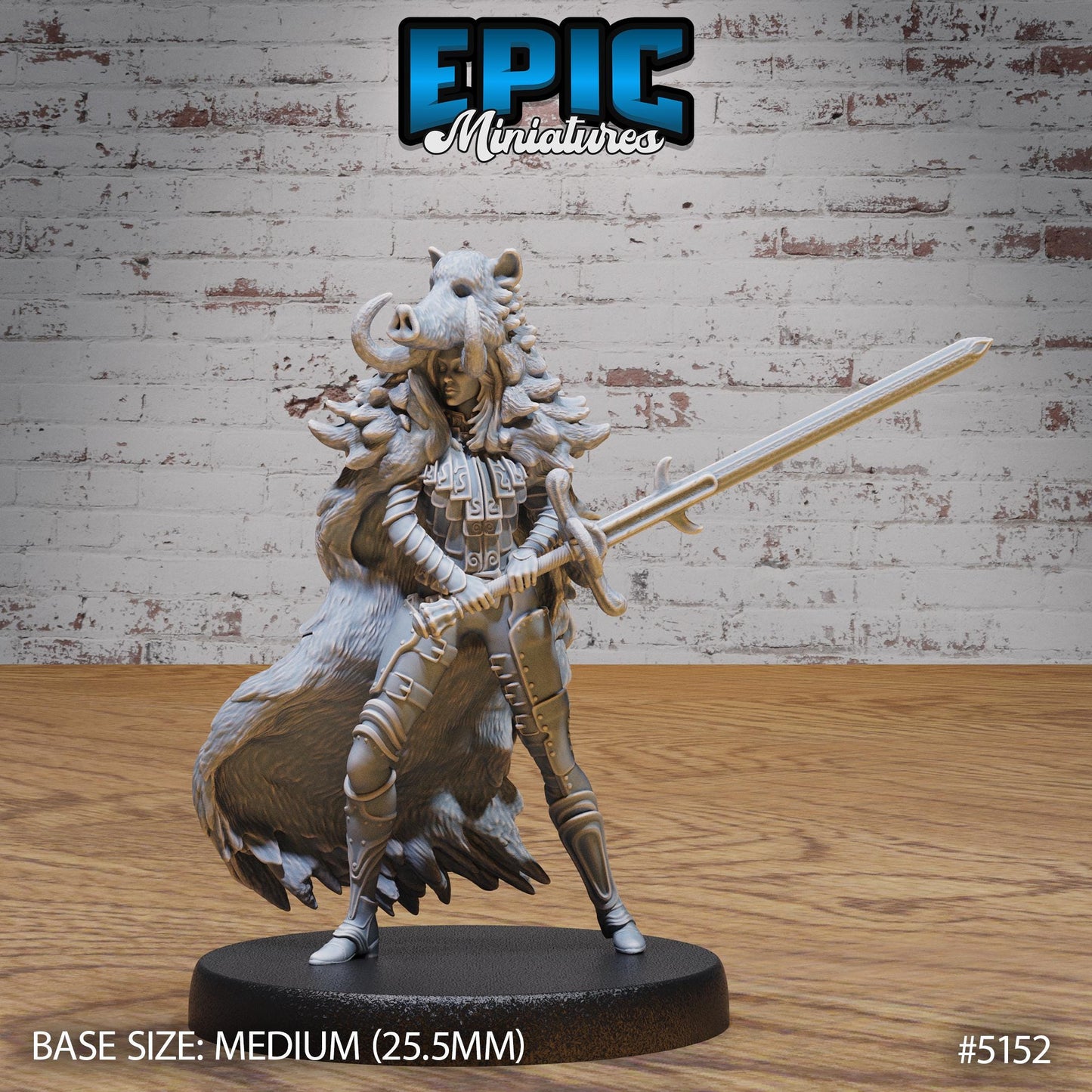 Boar Coat Warrior Lady (Medium) | Premium DnD Miniatures | High Quality Resin | D&D RPG