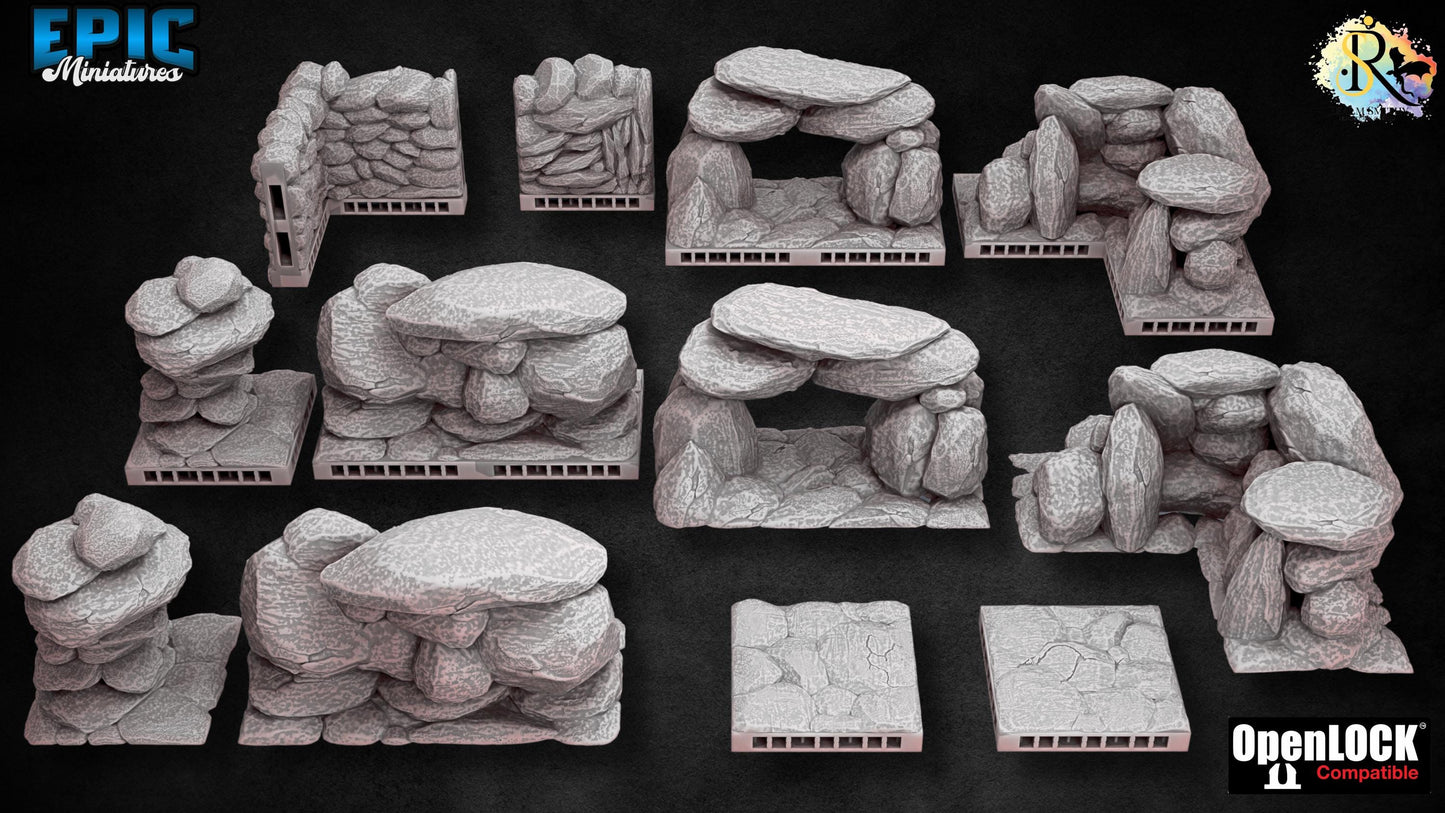 Modular Rocks | #051 - Dwarven Mines | EPIC 28mm | Terrain, Environment, Scatter, Walls, Stones, Openlock, Interlocking