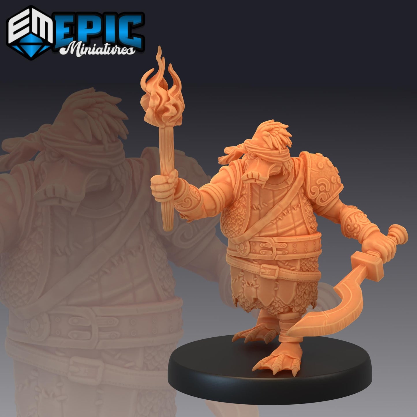 Duck Folk Mercenary (Medium) | #052 - Cruel Marshes - EPIC Miniatures | Guard, Amphibian, Sword, Axe, Torch, Soldier, Shibaten, Khanard