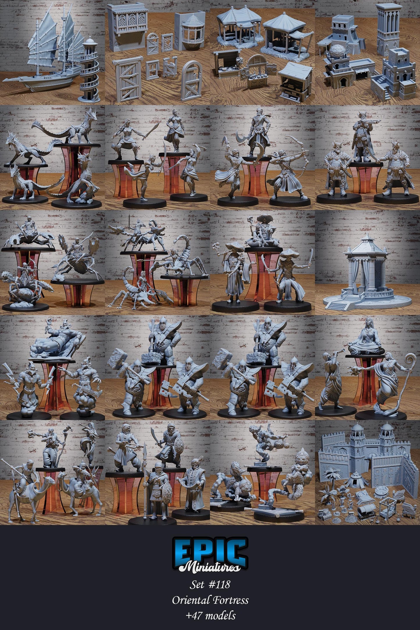 Oriental Army B (Medium+Large) |Premium DnD Minis High Quality Resin Miniature| Mage, Dancer, Rider Mount, Arabian Desert Middle East, Camel