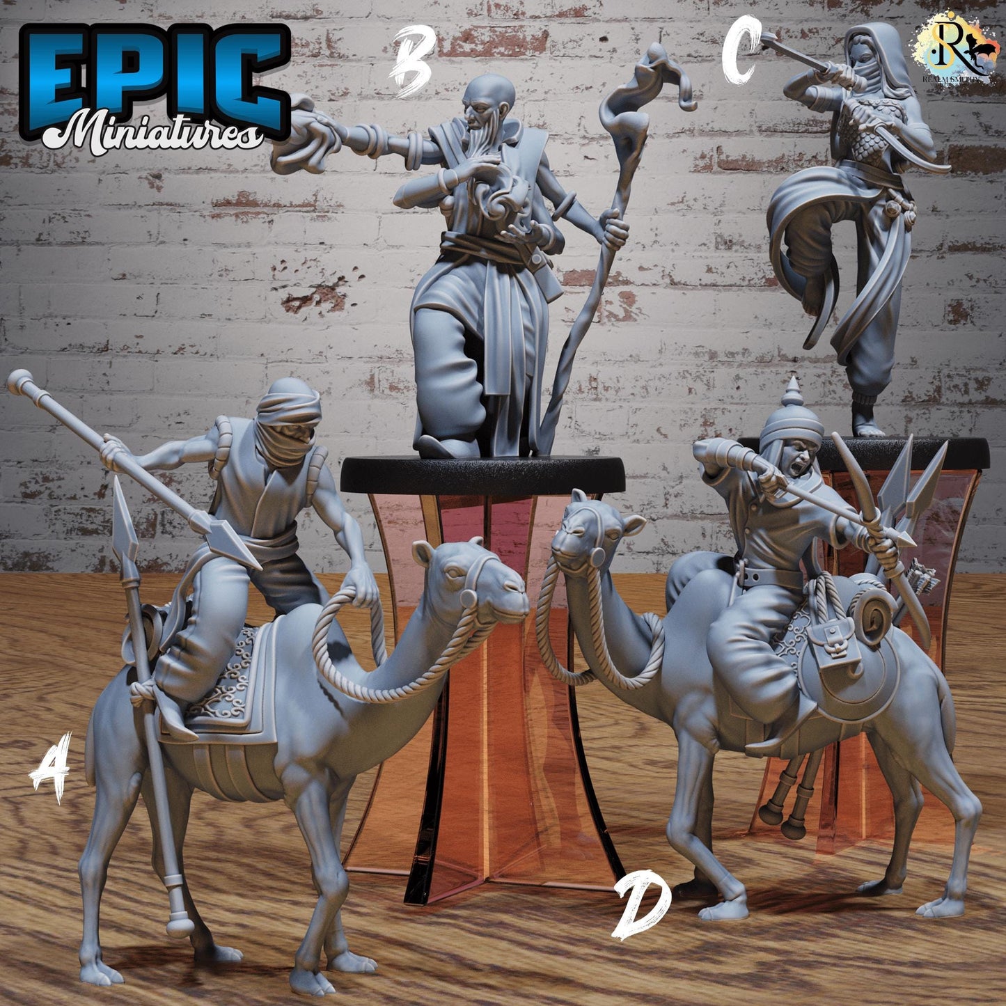 Oriental Army B (Medium+Large) |Premium DnD Minis High Quality Resin Miniature| Mage, Dancer, Rider Mount, Arabian Desert Middle East, Camel