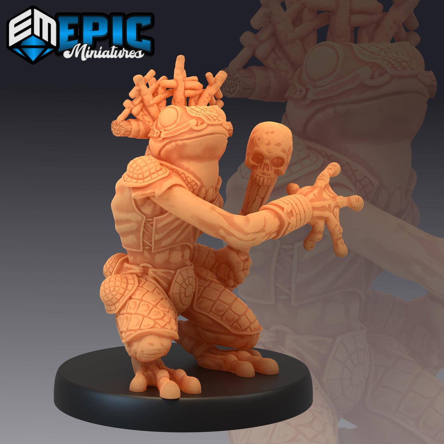 Poison Frog (Medium) | #052 - Cruel Marshes - EPIC Miniatures | Shaman, Amphibian, Magic, Warrior, Fighter, Rogue, Bullywug, Toril, Staff