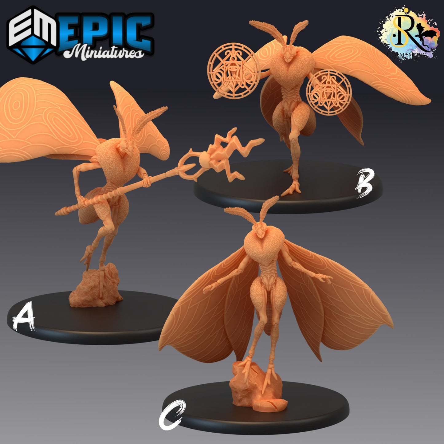 Moth Queen (Large) | #052 - Cruel Marshes - EPIC Miniatures | Butterfly, Insect, Magic, Runes, Creature, Beast, Flying, Bug, Female, Spear
