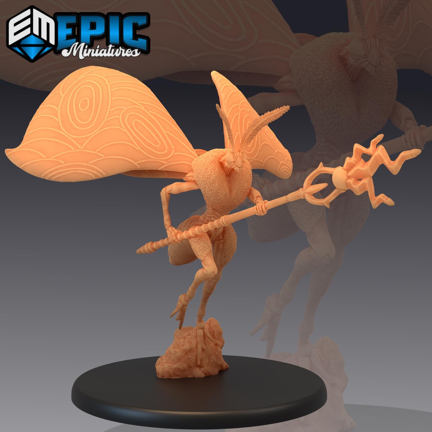 Moth Queen (Large) | #052 - Cruel Marshes - EPIC Miniatures | Butterfly, Insect, Magic, Runes, Creature, Beast, Flying, Bug, Female, Spear