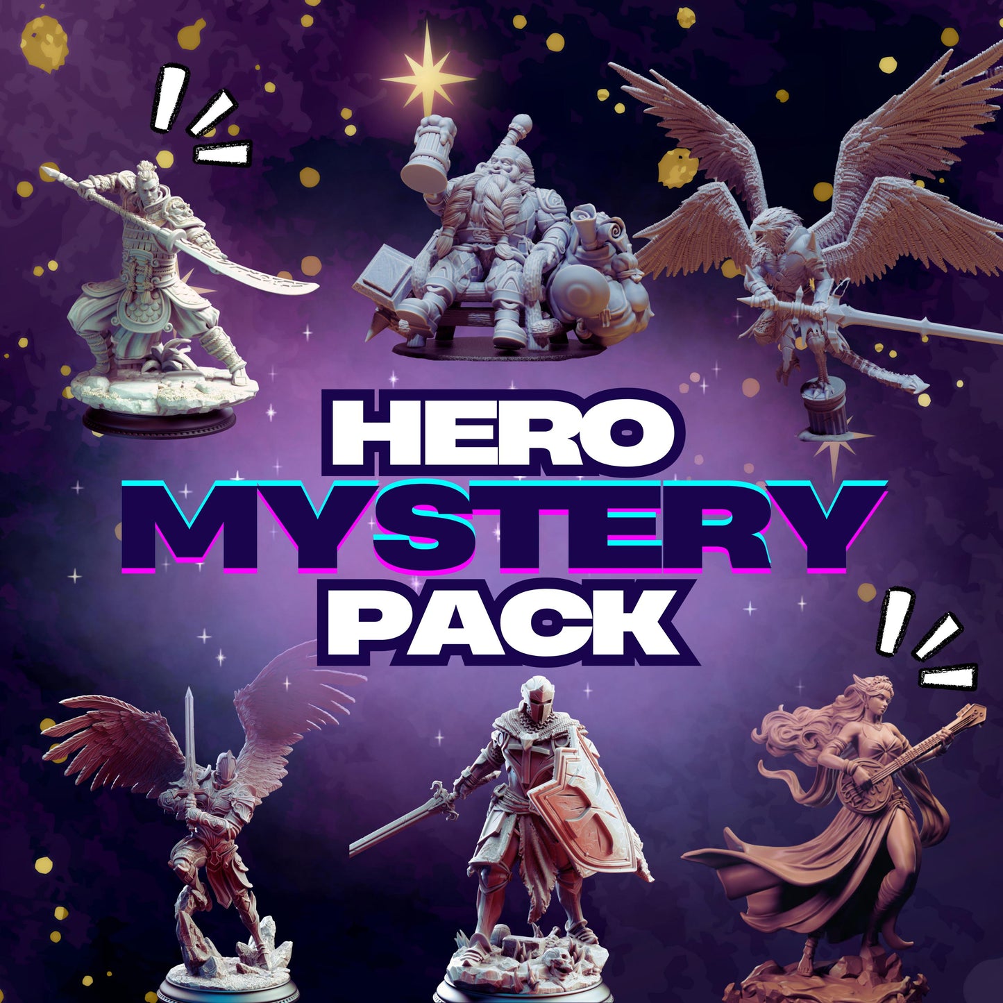Hero Mystery Pack! (6) | Includes 6 Medium/Large Heroes in Every Pack! | New Minis Every Time | Premium High Quality UV Resin