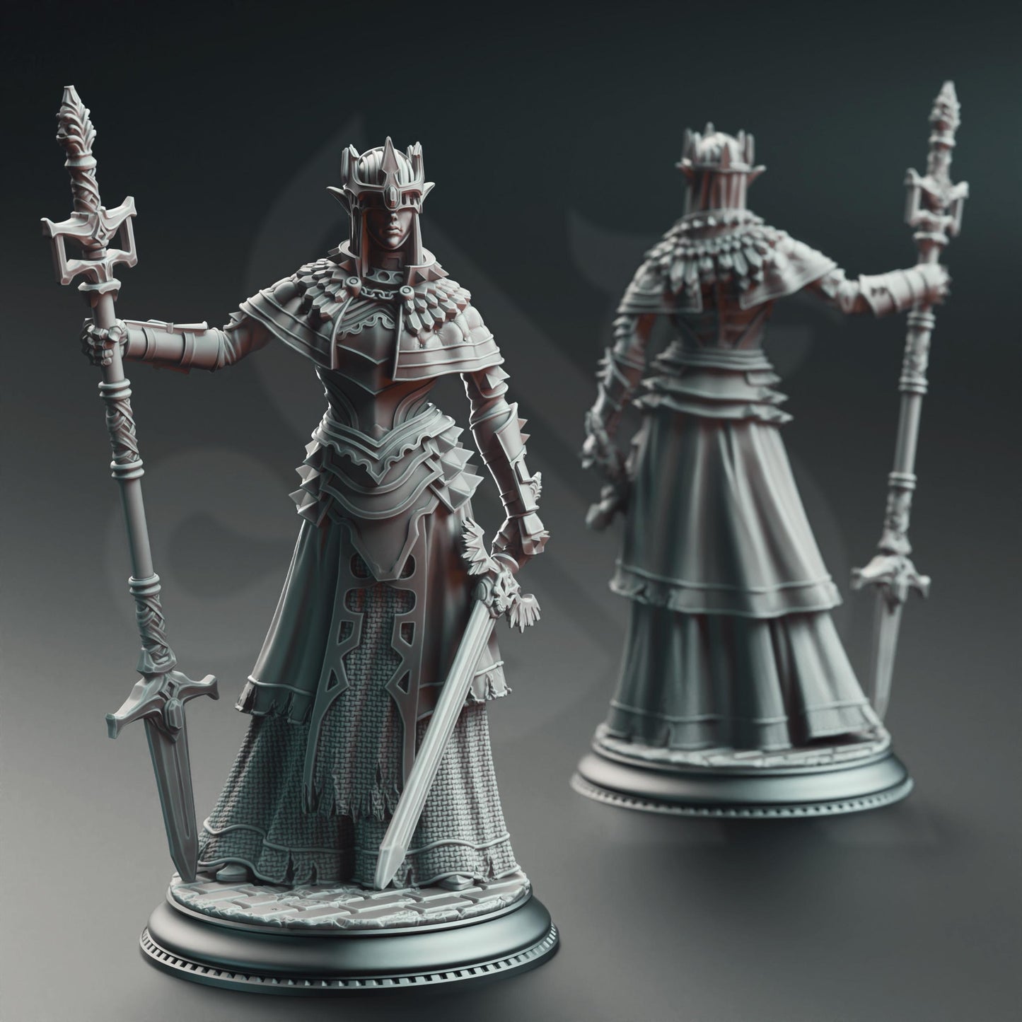 Evana the Proselytizer - Devout of the Tharameni | A Grim Siege | DM STASH | High Quality Resin | Female, Mysterious, Helmet, Paladin, Sword