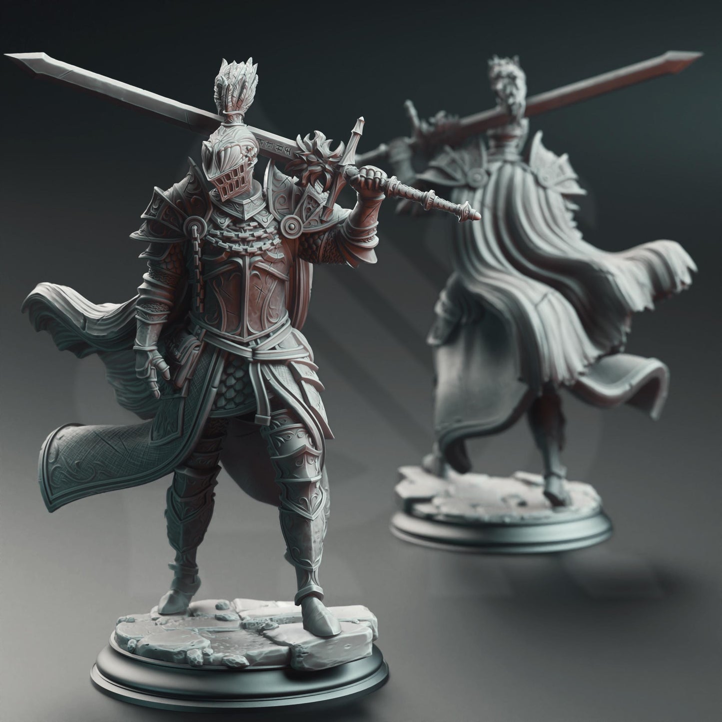 Lothar the Black - Knight of the Dusk | A Grim Siege | DM STASH | High Quality Resin | Paladin, Sword, Helmet, Helm, Armor, Cape, Chains