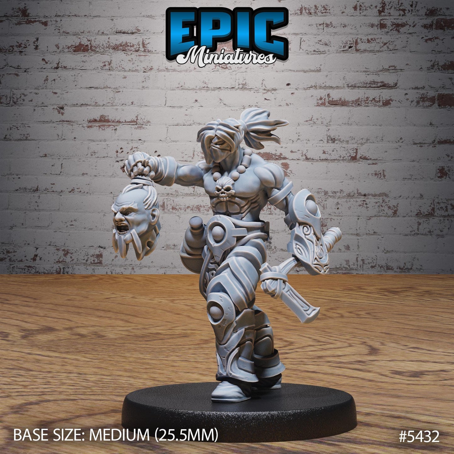 Masked Headhunter (Medium) | #122 - Wild Bandits by EPIC Miniatures | High Quality Premium Resin | Bandit, Great Sword, Skull, Abs, Head