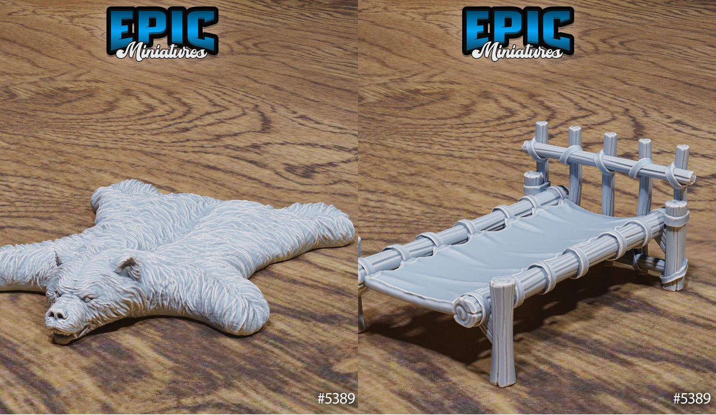 Medieval Hut Scatter | #122 - Wild Bandits by EPIC Miniatures | High Quality Premium Resin | Rugs, Spitfire, Roast, Furniture, Cabin, Woods