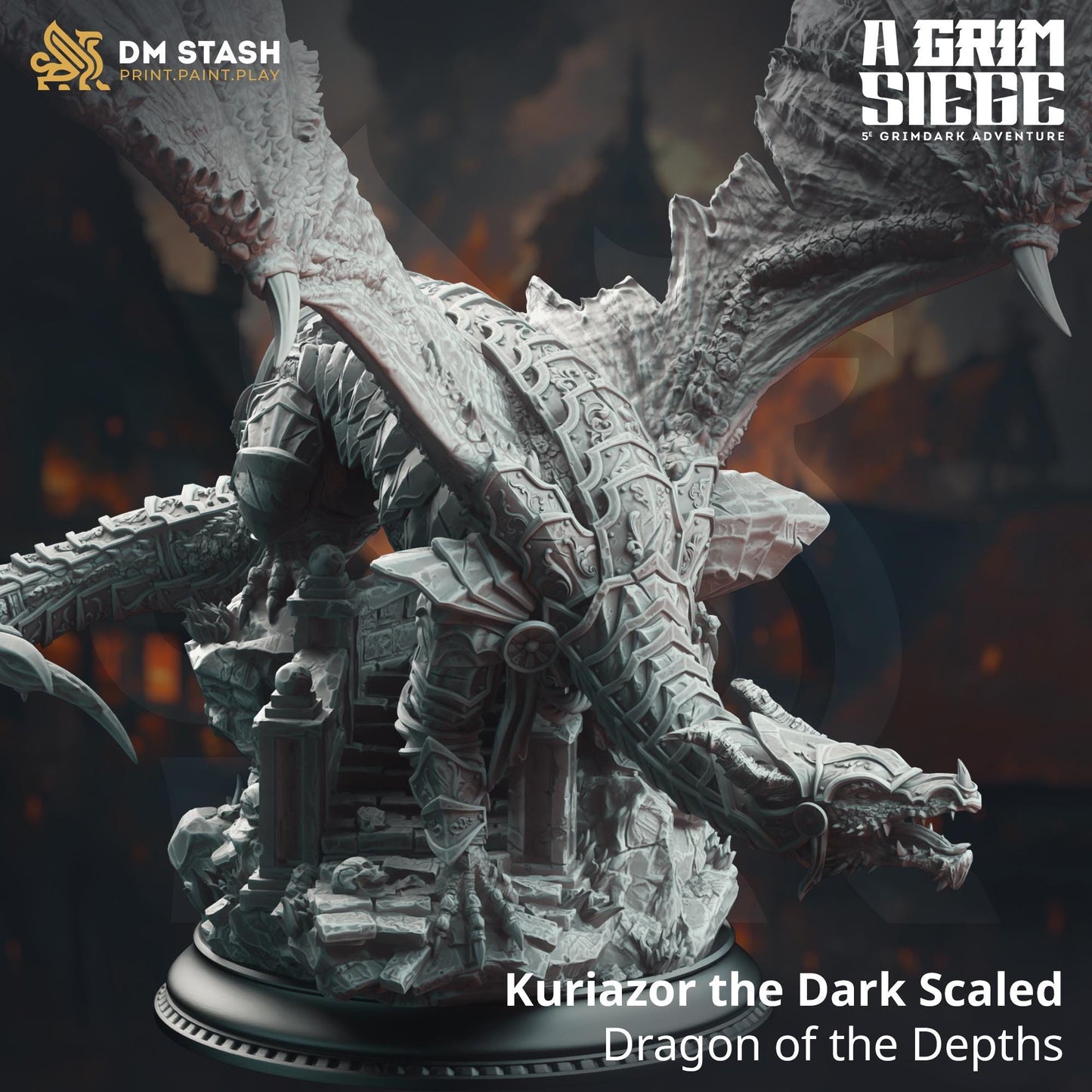Kuriazor the Dark Scaled - Dragon of the Depths | A Grim Siege | DM STASH | High Quality Resin | Dragons, Armor, Underground, Enemy, Beast