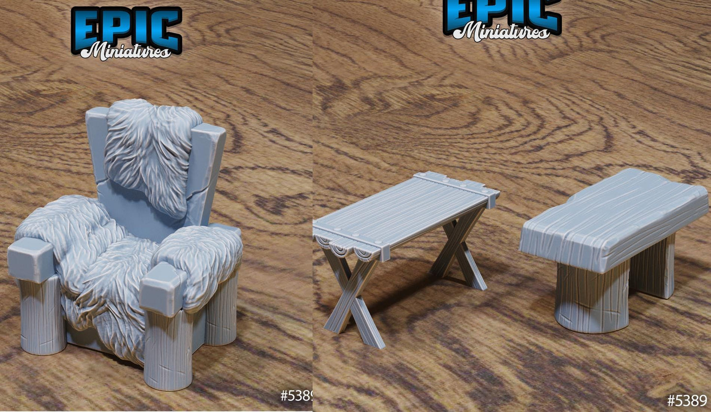 Medieval Hut Scatter | #122 - Wild Bandits by EPIC Miniatures | High Quality Premium Resin | Rugs, Spitfire, Roast, Furniture, Cabin, Woods
