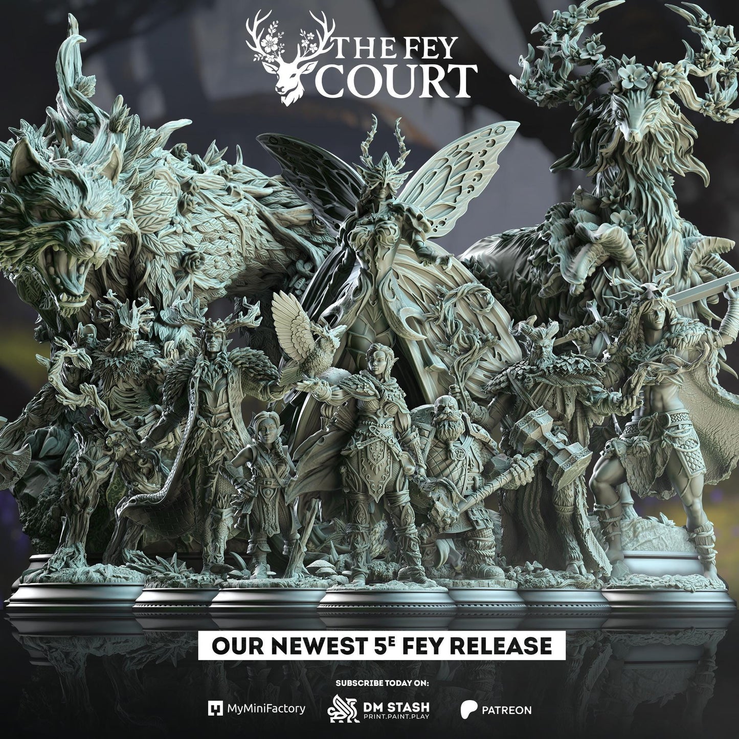Faenror the Fey Touched - Direwolf of the Fey (Large) | DM Stash | A Fey Court | Wolf, Creature, Beast, Enemy, Woods, Forest, Branches