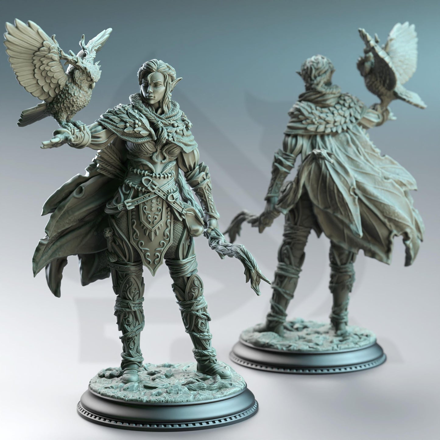 Jesmira the Jaded - Feywalker Ranger (Medium) | DM Stash | A Fey Court | Owl, Druid, Elf, Elves, Owl, Woman, Female, Half-Elf, Staff, Cleric