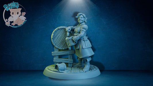Tavern Keeper Miniature | TPK Lab Miniatures | Female Bar Keep | Fantasy Woman Pouring Ale