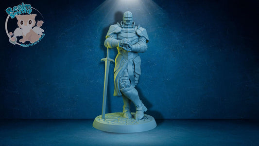 Edward Hightower Holding a Magic Item | TPK Lab Miniatures | Fantasy Knight with Sword and Stone | Male Knight