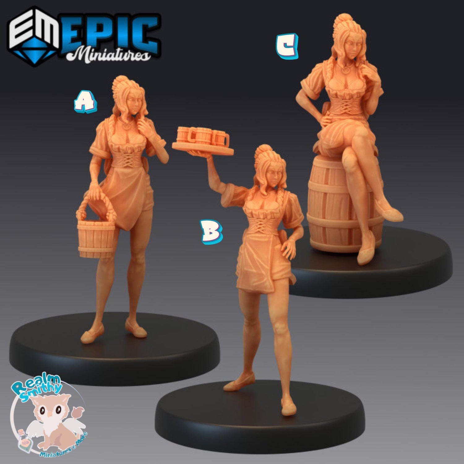 Sexy Bar Maid (Medium) | Premium DnD Minis with High Quality Resin | Fantasy Tavern Keeper | Female Bar Maid Woman with Ale, Barrel, Pretty