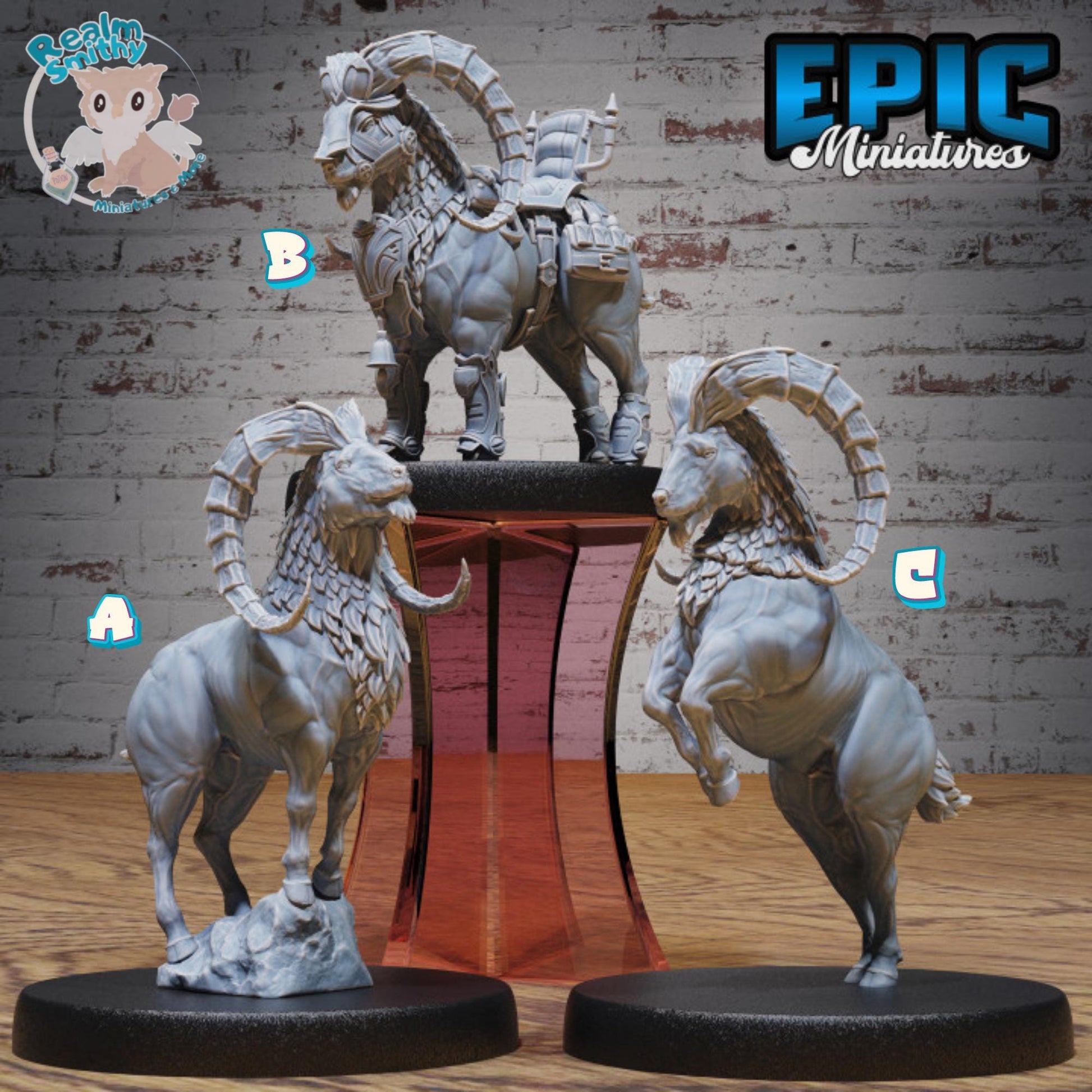 Wild Goat Beast Mount (Medium) | Premium DnD Minis with High Quality Resin | Fantasy Goat, Sheep, Bighorn, Saddle Bell, Scrolls, Armor