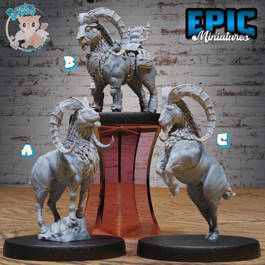 Wild Goat Beast Mount (Medium) | Premium DnD Minis with High Quality Resin | Fantasy Goat, Sheep, Bighorn, Saddle Bell, Scrolls, Armor