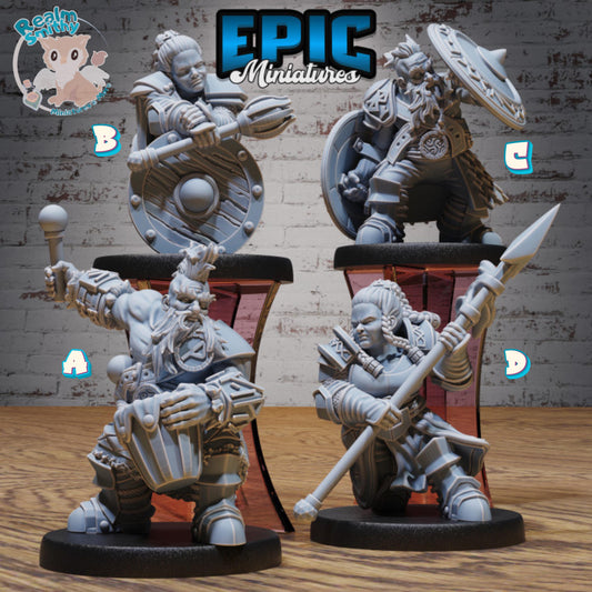 Male/Female Dwarf Fighter/Bard Bundle (Medium) | Premium DnD Minis | High Quality Resin | Fantasy, Drum, Spear, Shield Maiden, Valkyrie
