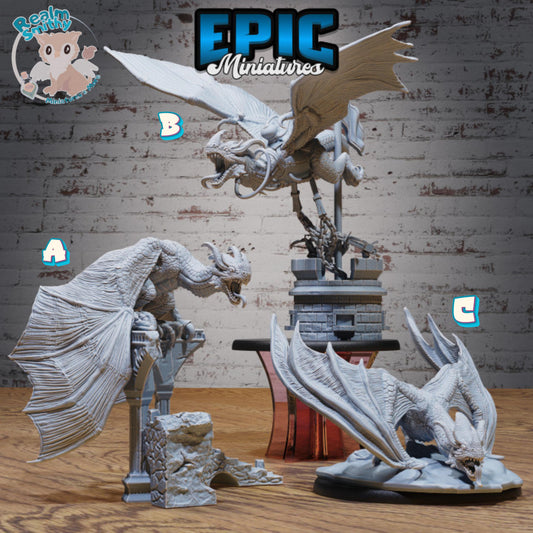 Mountain Wyvern | Premium DnD Minis with High Quality Resin | Fantasy Wyvern, Dragon, Ruins, Chained, Attacking, Mount, Wings