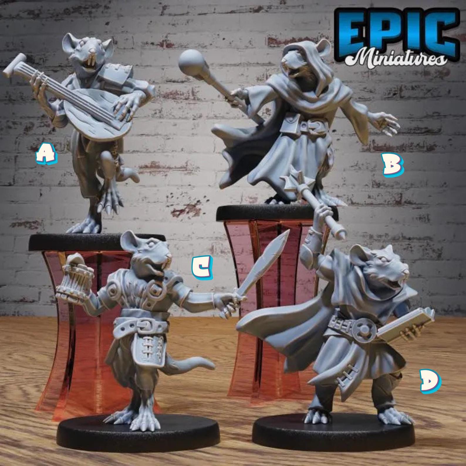 Sewer Rat Tribe Bundle A (Medium) | Premium DnD Minis | High Quality Resin | Fantasy Rats, Bard, Wizard, Cleric, Drunk, Enemy, Beast