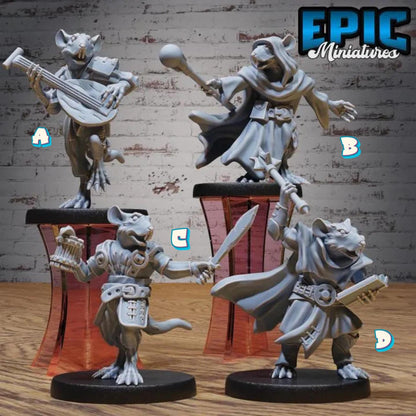 Sewer Rat Tribe Bundle A (Medium) | Premium DnD Minis | High Quality Resin | Fantasy Rats, Bard, Wizard, Cleric, Drunk, Enemy, Beast