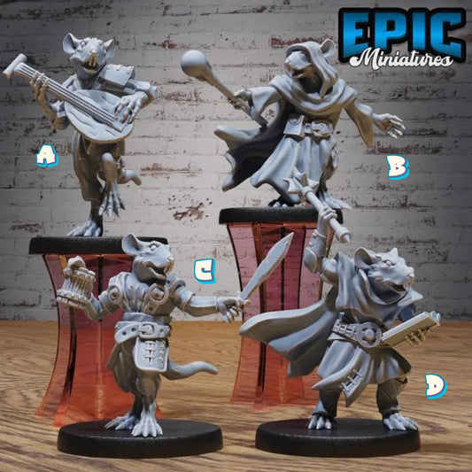 Sewer Rat Tribe Bundle A (Medium) | Premium DnD Minis | High Quality Resin | Fantasy Rats, Bard, Wizard, Cleric, Drunk, Enemy, Beast