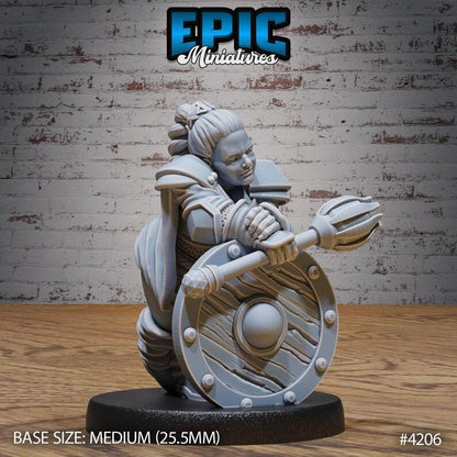 Male/Female Dwarf Fighter/Bard Bundle (Medium) | Premium DnD Minis | High Quality Resin | Fantasy, Drum, Spear, Shield Maiden, Valkyrie