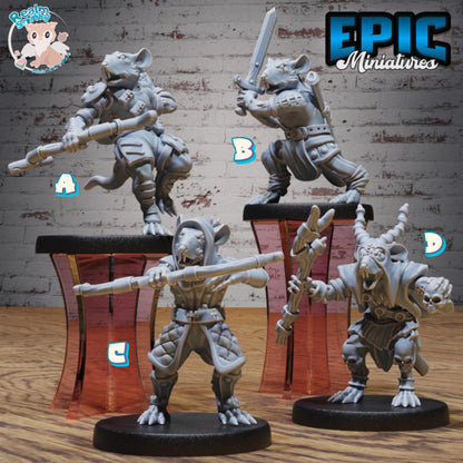 Sewer Rat Tribe Bundle B (Medium) | Premium DnD Minis | High Quality Resin | Fantasy Rats, Bard, Wizard, Cleric, Drunk, Enemy, Beast