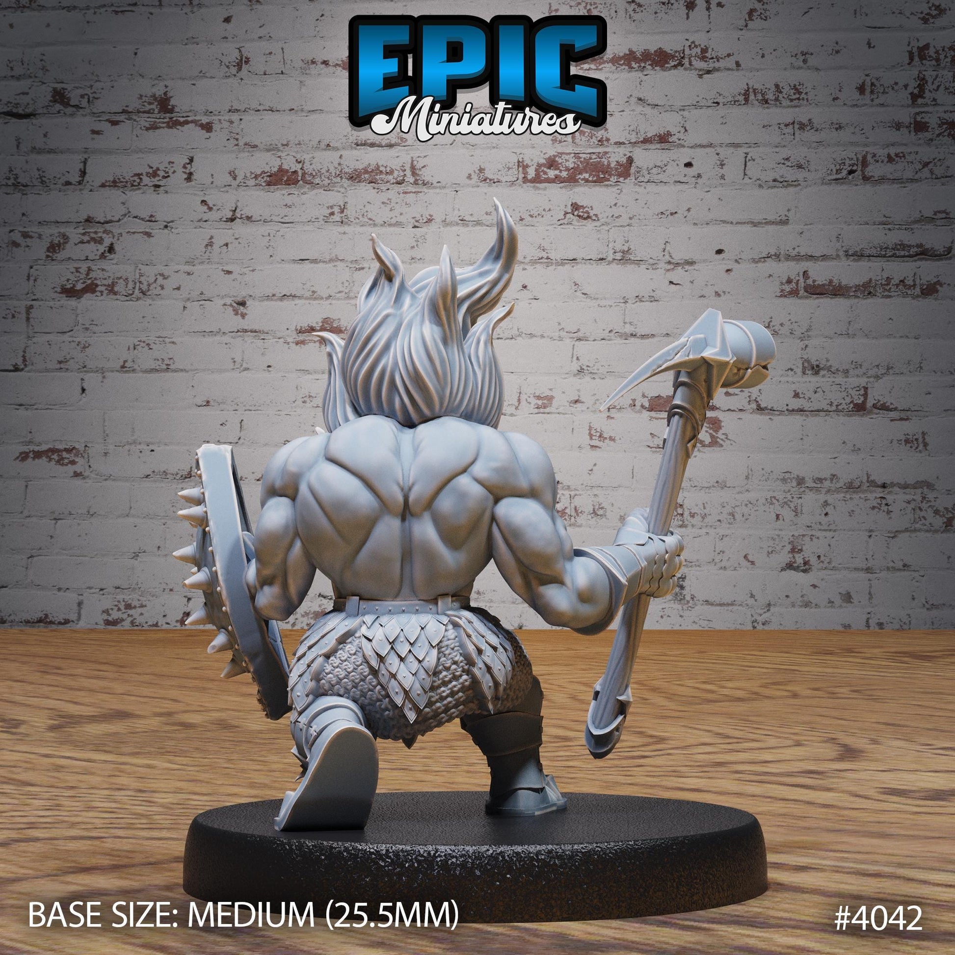 Fire Dwarf Miniature (Medium) | Premium DnD Minis High Quality Resin | Fantasy | Sitting, Attack, Flames, Hair, Fighter, Shield, Gnome