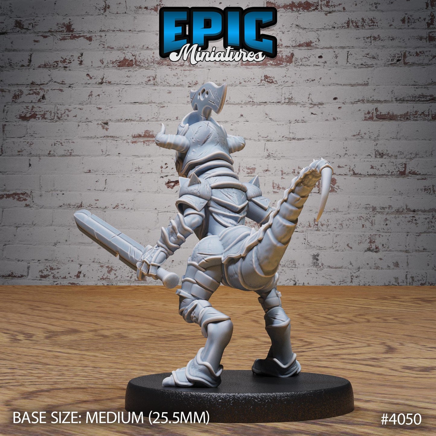 Dino Knight Miniature (Medium) | Premium DnD Minis High Quality Resin | Fantasy | Baby, Dinosaur, Armor, Bow, Helmet, Sword, Saurial