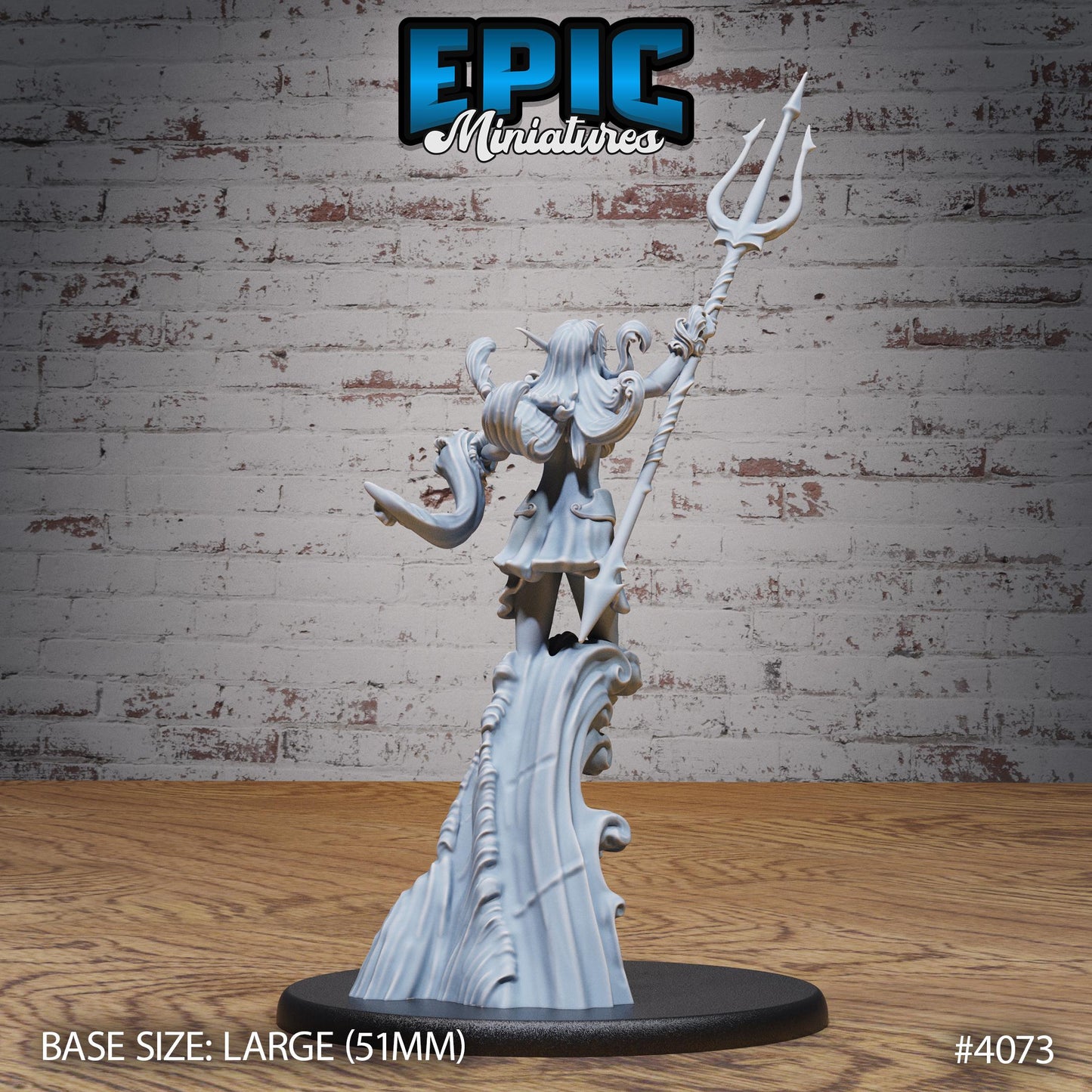 Water Elemental Female Miniature (Large) | Premium DnD Minis | High Quality Resin | Water, Waves, Trident, Woman, Genasi, Hero, Genasi