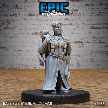 Female Dwarf Wind Mage Miniature (Medium) | Premium DnD Minis High Quality Resin | Fantasy | Hair, Magic, Knife, Rogue, Wizard, Stance