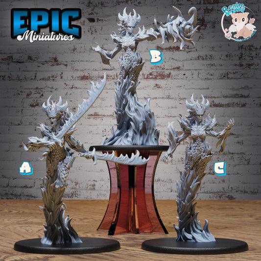 Female Fire Elemental Miniature (Large) | Premium DnD Minis | High Quality Resin Miniature | Fantasy, Flames, Sword, Magic. Ice