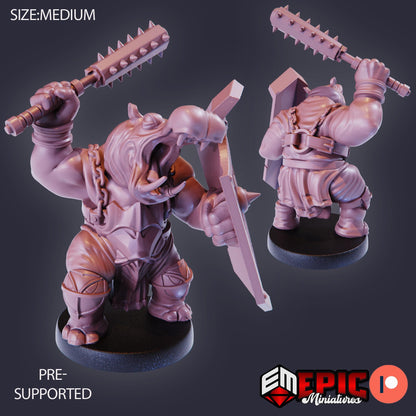 Hippo Warrior Miniature (Medium) | Premium DnD Minis | High Quality Resin | Fantasy, Hippopotamus, Fighter, Bat, Shield, Giff, Hippo-Folk