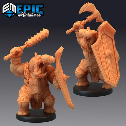 Hippo Warrior Miniature (Medium) | Premium DnD Minis | High Quality Resin | Fantasy, Hippopotamus, Fighter, Bat, Shield, Giff, Hippo-Folk