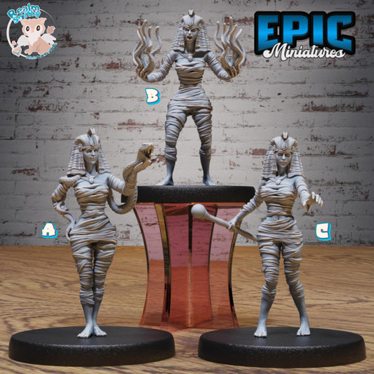 Female Cleopatra Mummy Lady Miniature (Medium) | Premium DnD Minis High Quality Resin | Fantasy, Snake, Staff, Woman, Egypt