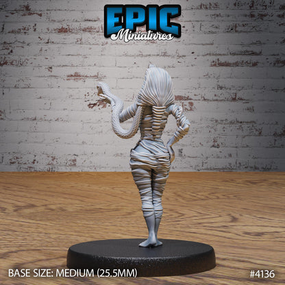 Female Cleopatra Mummy Lady Miniature (Medium) | Premium DnD Minis High Quality Resin | Fantasy, Snake, Staff, Woman, Egypt