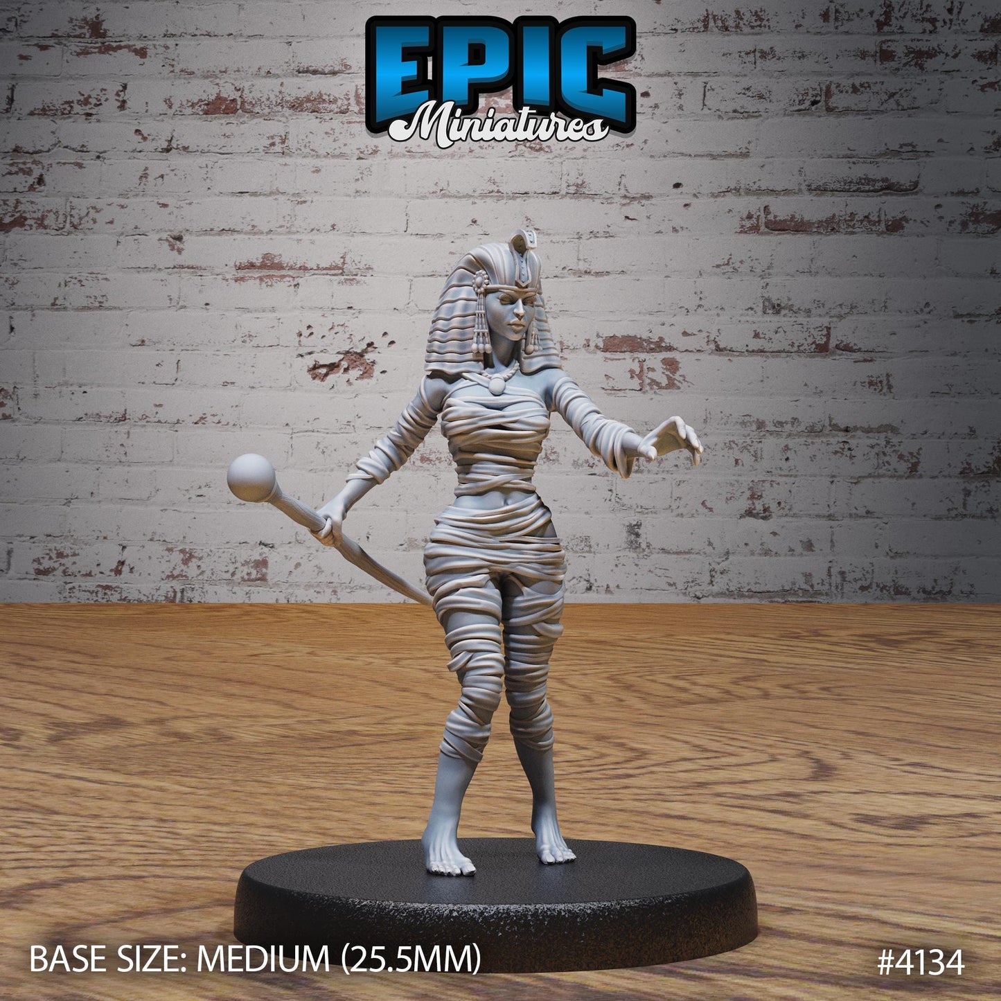 Female Cleopatra Mummy Lady Miniature (Medium) | Premium DnD Minis High Quality Resin | Fantasy, Snake, Staff, Woman, Egypt