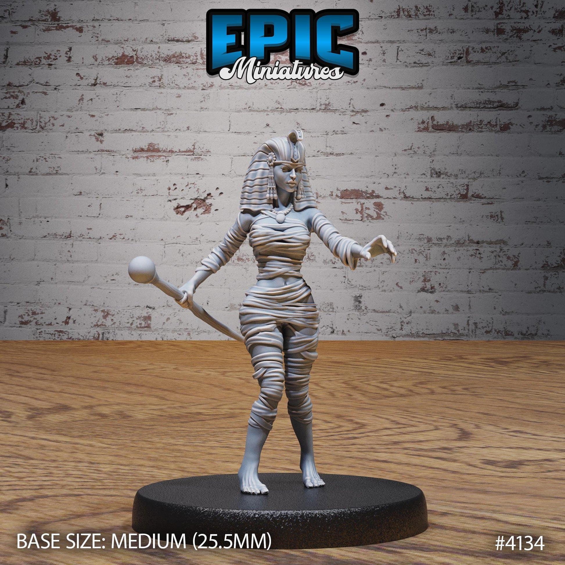 Female Cleopatra Mummy Lady Miniature (Medium) | Premium DnD Minis High Quality Resin | Fantasy, Snake, Staff, Woman, Egypt