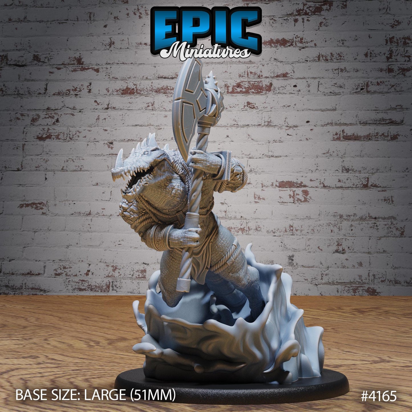 Crocodile Champion Miniature (Large) | Premium DnD Minis High Quality Resin | Beast, Alligator, Axe, Swim, Water, Swamp, Armor, Painted