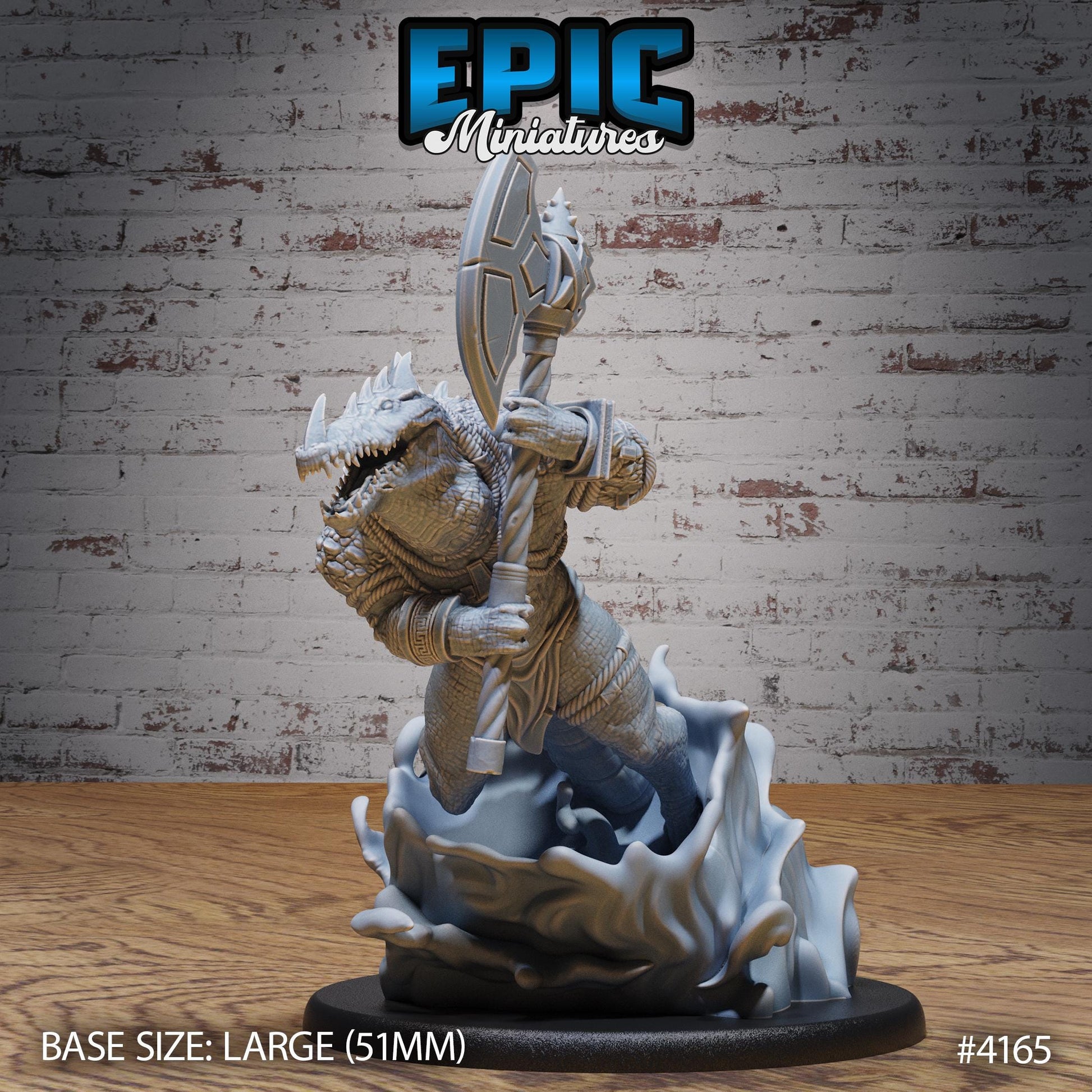 Crocodile Champion Miniature (Large) | Premium DnD Minis High Quality Resin | Beast, Alligator, Axe, Swim, Water, Swamp, Armor, Painted