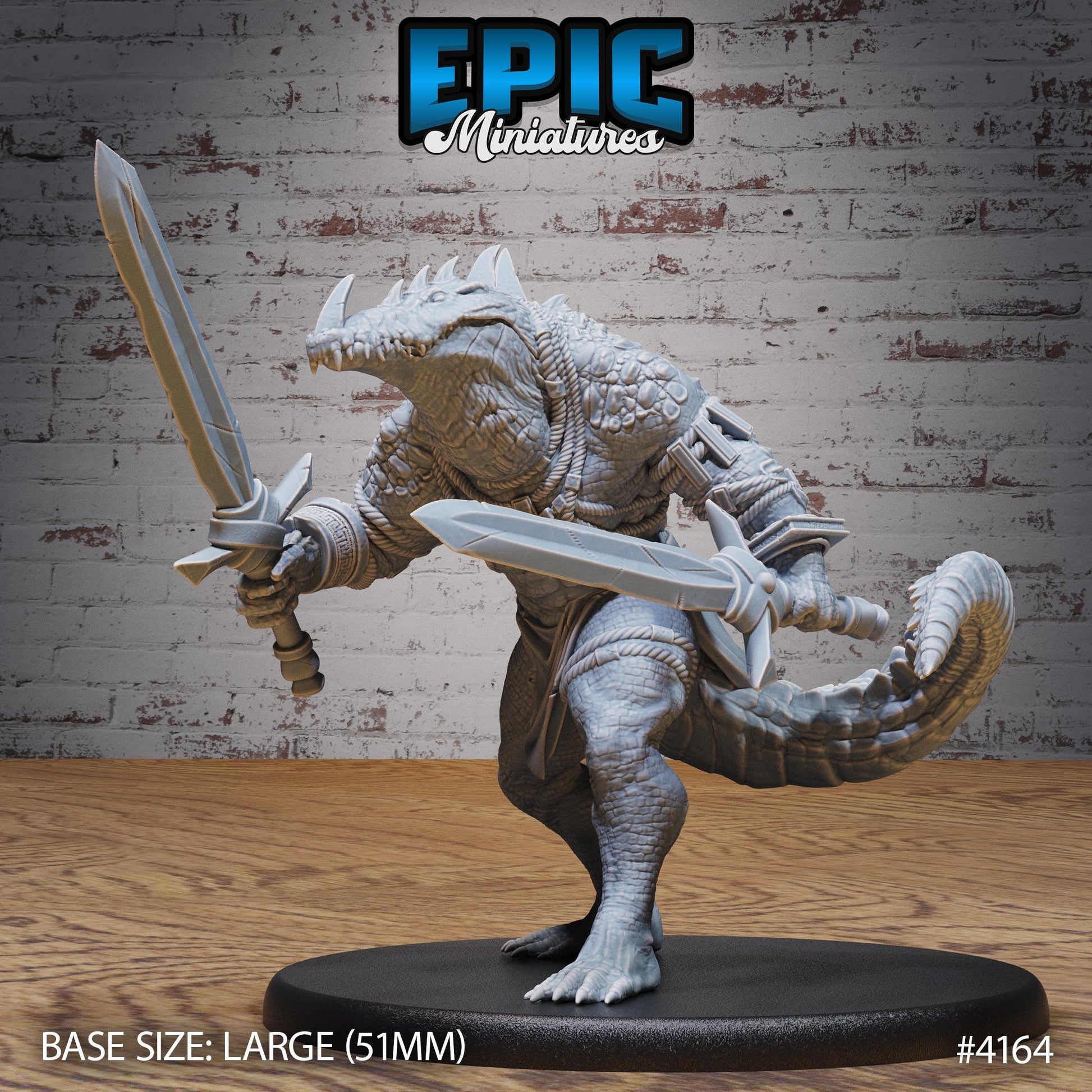 Crocodile Champion Miniature (Large) | Premium DnD Minis High Quality Resin | Beast, Alligator, Axe, Swim, Water, Swamp, Armor, Painted